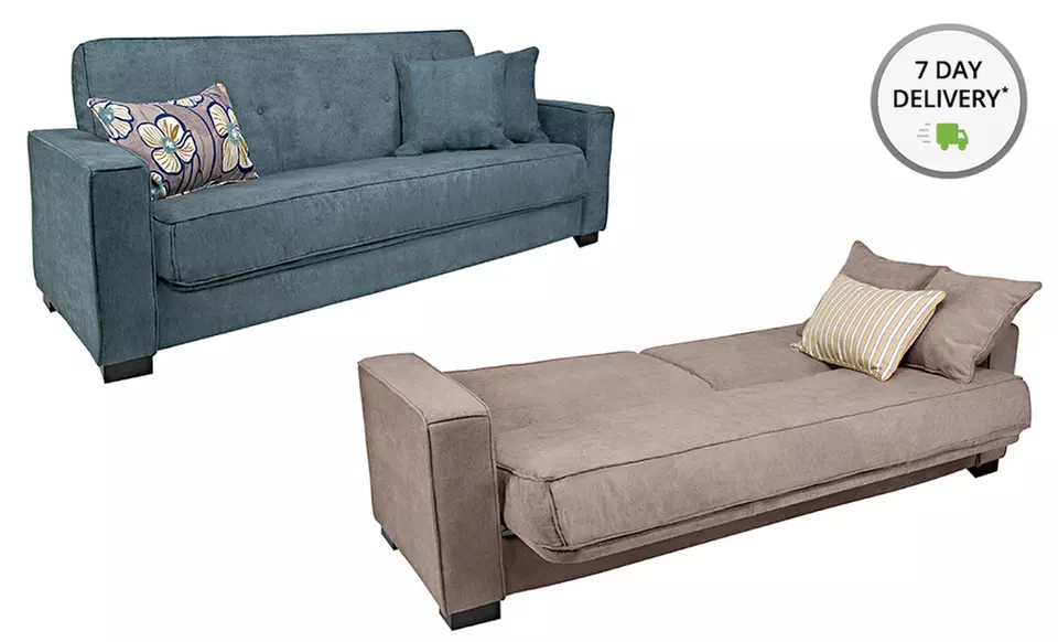 Handy Living Convert-a-Couch with 3 Throw Pillows. Multiple Colors Available. - Primary Image