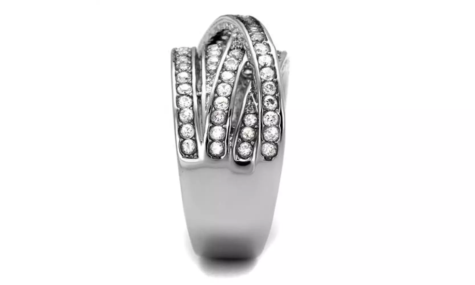 Womens Round Cut Cubic Zirconia and Stainless Steel Anniversary Ring