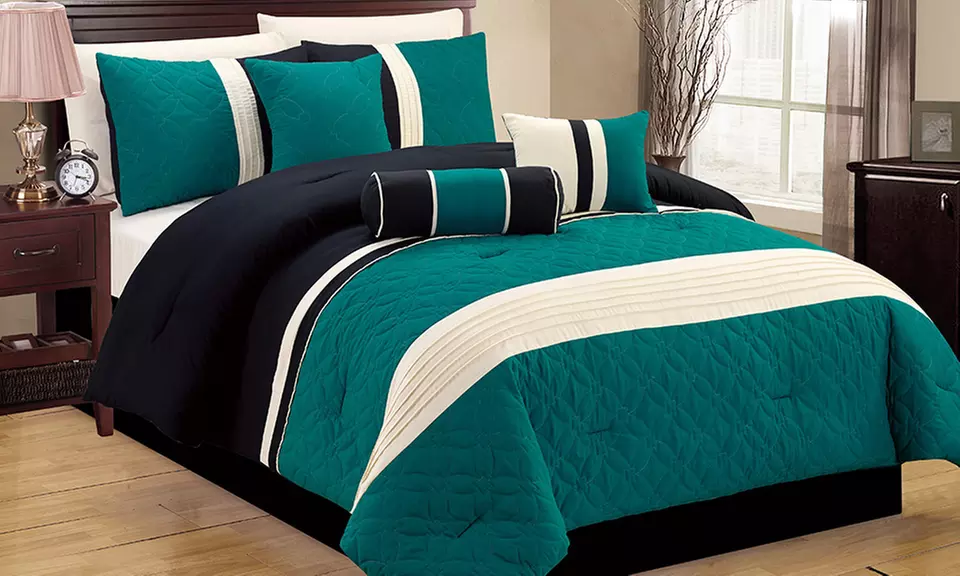 Luxury Color-Block Embroidered Comforter Set (7-Piece) - Primary Image