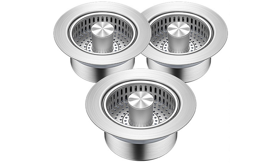 Image 6: Lot de filtre pour évier de cuisine 3-en-1 en acier inoxydable
