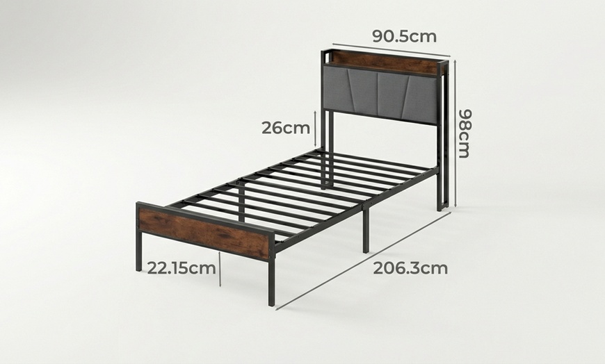 Image 7: Levede Upholstered Bed Frame with Storage Headboard and Steel Support