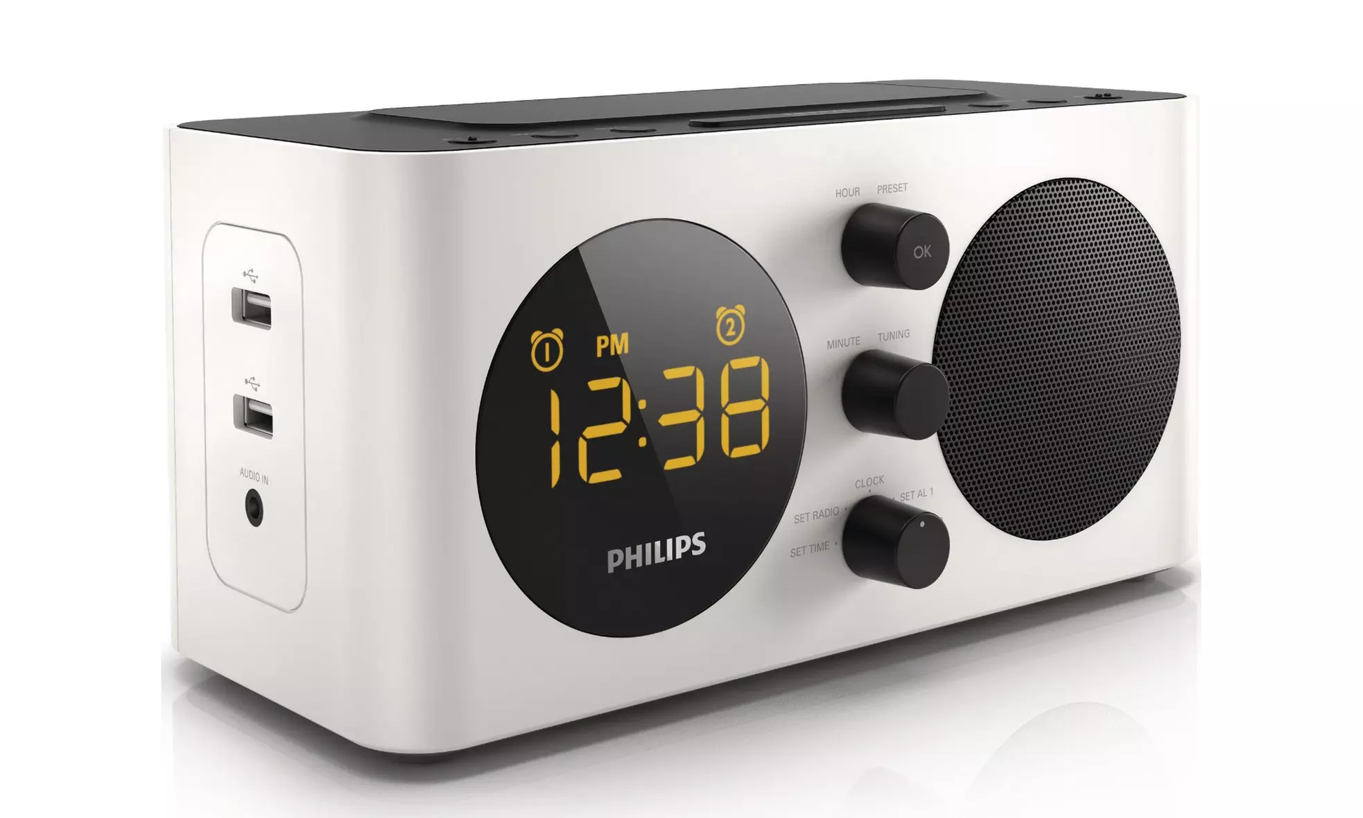 Philips Alarm Clock with Bluetooth Speaker and USB Charging Ports - Primary Image