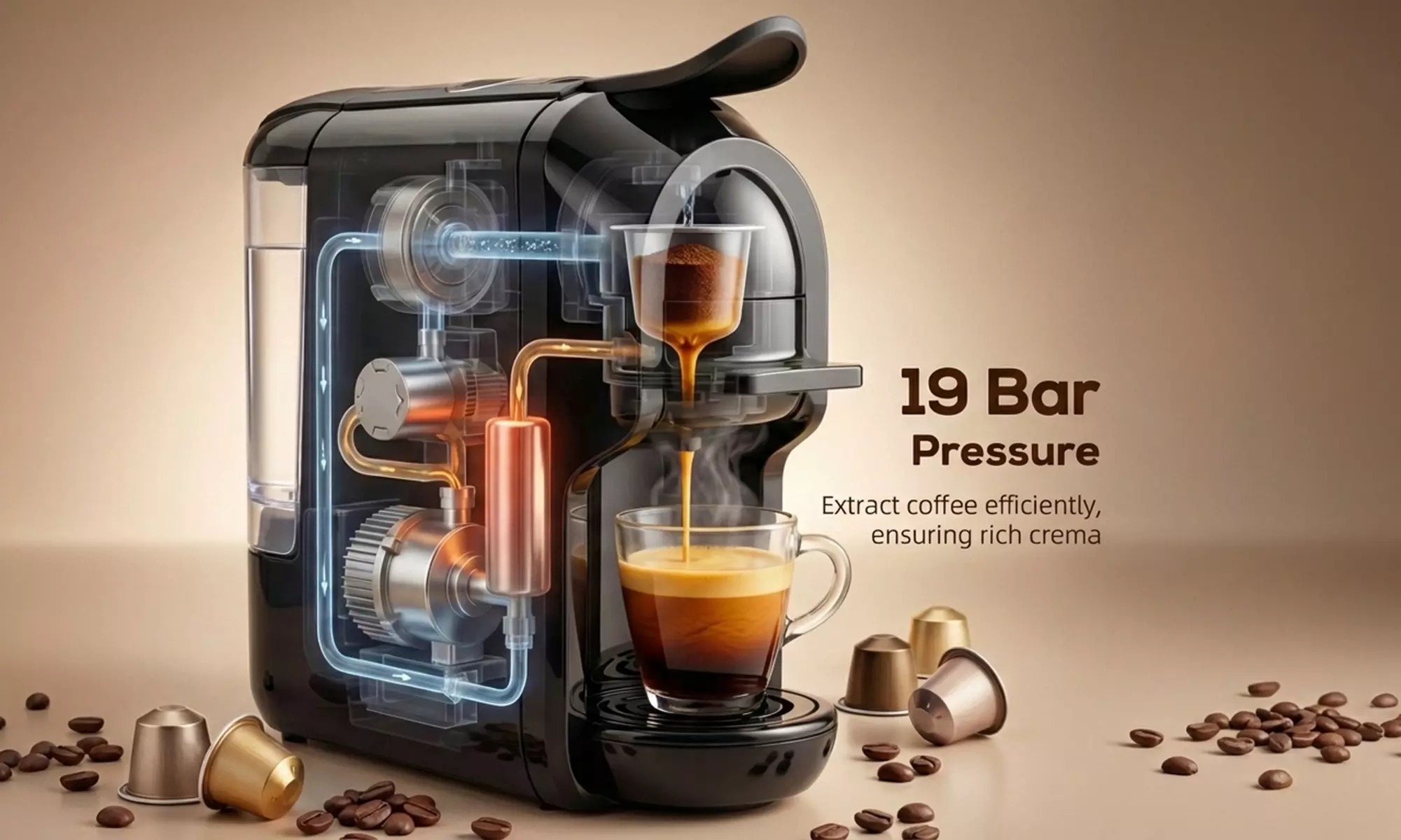 HOMCOM 19 Bar 1450W Capsule and Ground Coffee Maker in Black