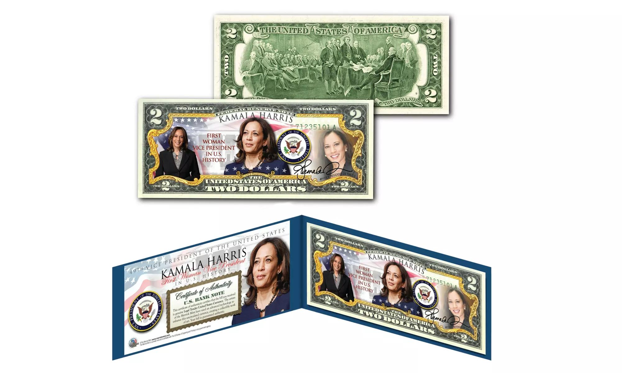 Kamala Harris "First Woman Vice President" Genuine U.S. 2 Dollar Bill