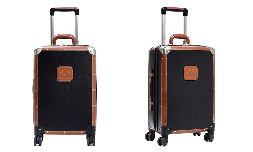 Luggage with sales leather trim