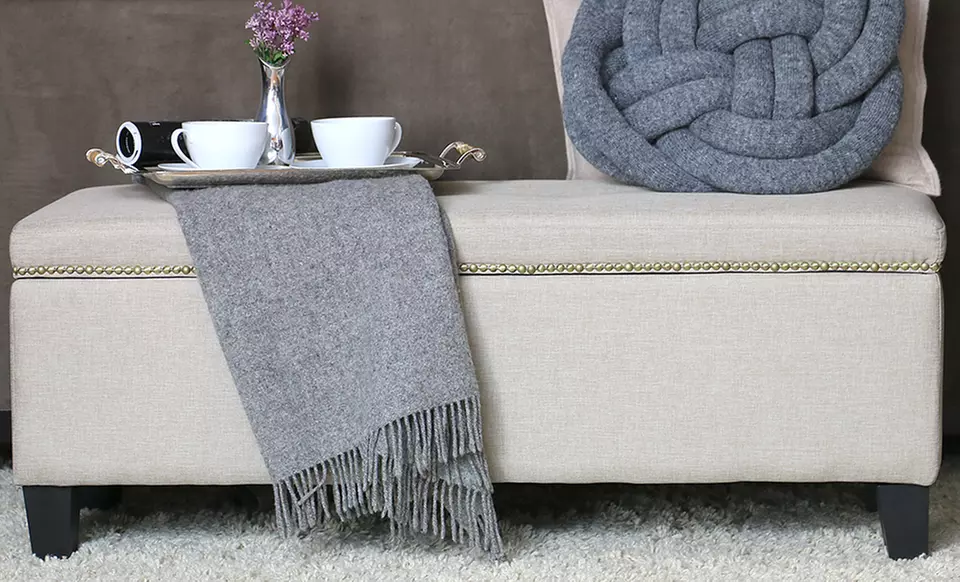 Roxbury Tufted Linen Storage Ottoman - Second Medium