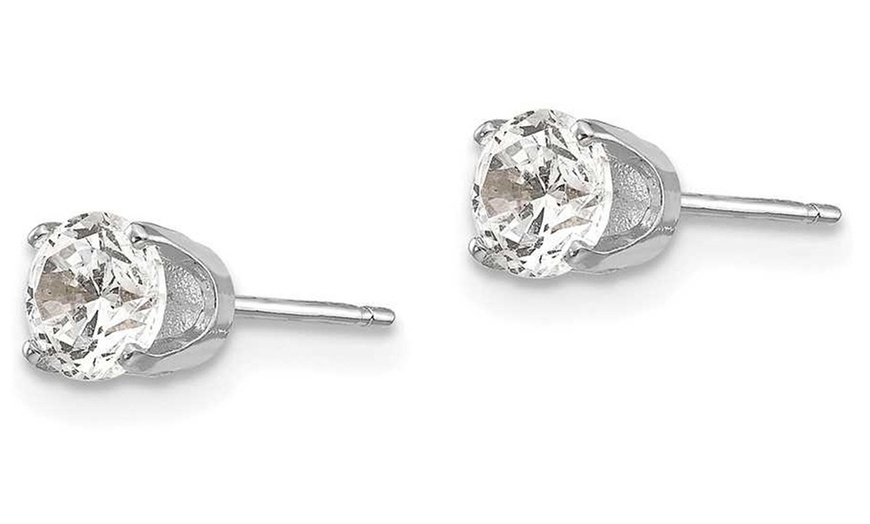 Image 2: Paris Jewelry 14K White Gold Plated 4.25mm Cubic Zirconia CZ Stud Earrings