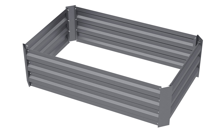 Image 2: Grey Metal Open-Bottom Raised Garden Bed in Two Sizes