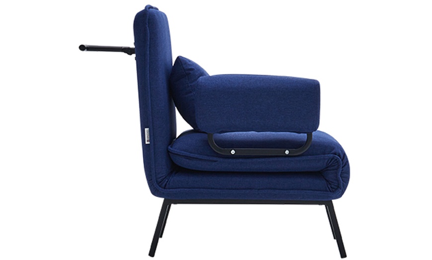 Image 3: Convertible Linen Sofa Bed with Pillow and Storage Pocket