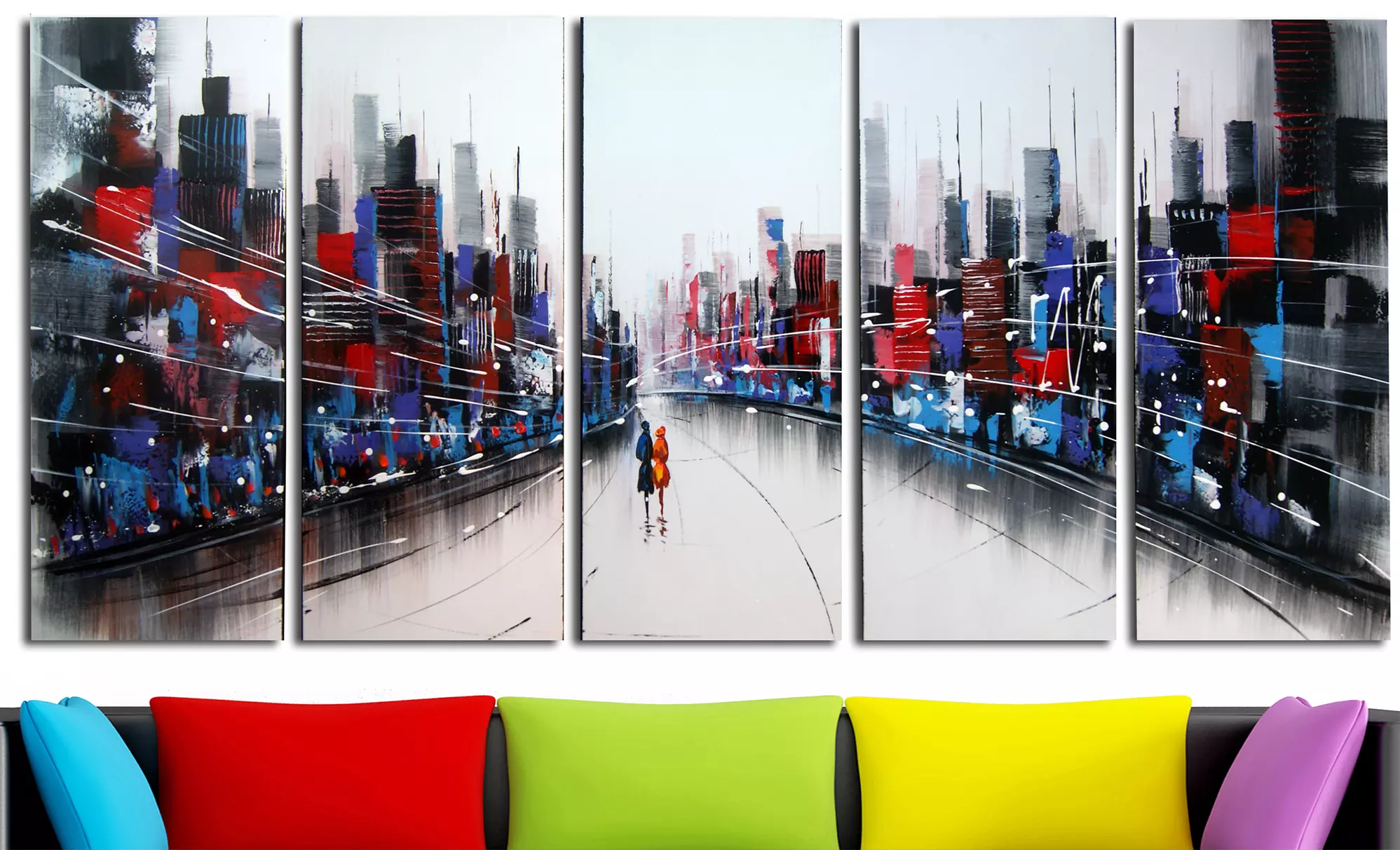 Hand-Painted, Gallery-Wrapped Multipanel Cityscape Paintings - Primary Image