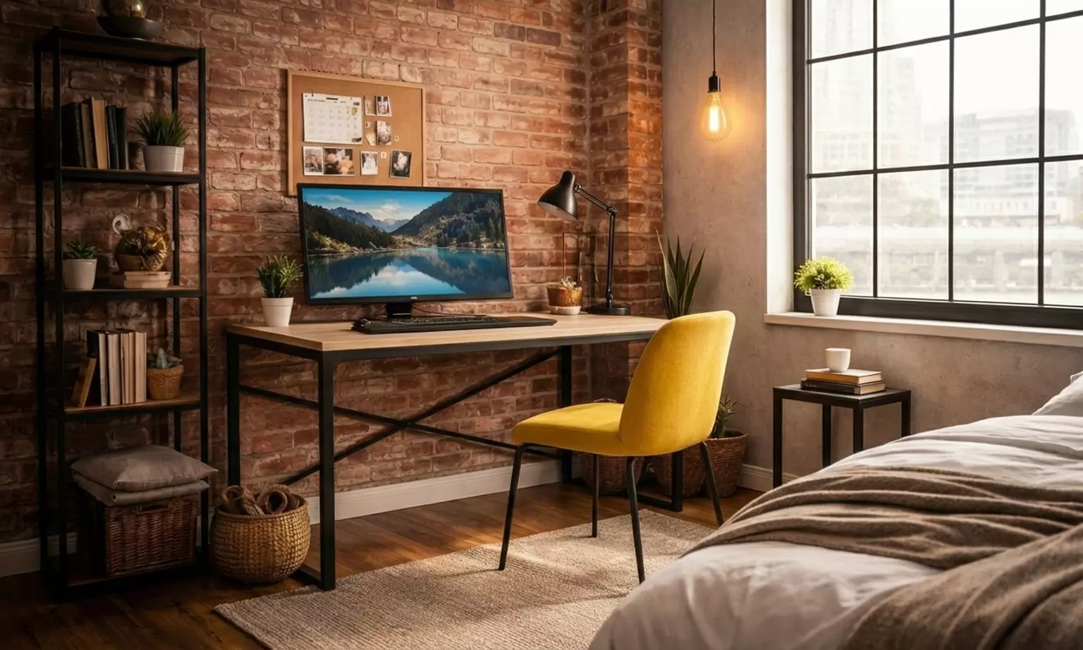 Bureau "Baltimore" style industriel en bois et métal avec pieds réglables, Sampur, livraison offerte - Primary Image