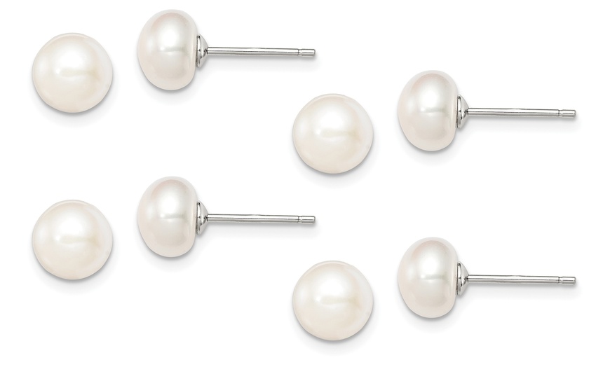 Image 4: White Gold Plated 10-11mm White Freshwater Cultured Round Pearl Stud Earrings
