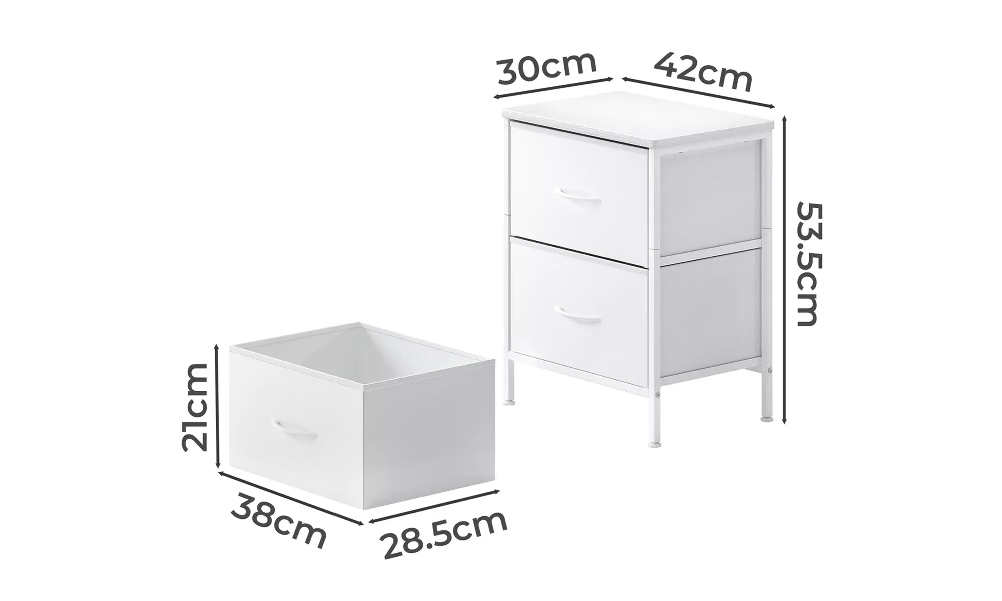 Levede Two-Drawer Bedside Table in White - Image 7