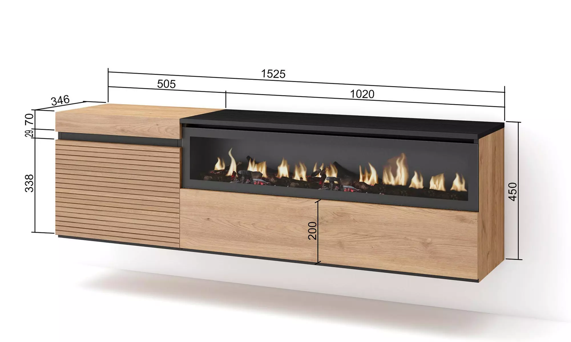Meuble TV avec ou sans cheminée électrique LED