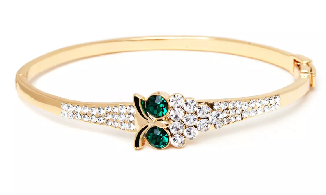 18K Gold Plated Owl Bangle with Swarovski Elements - Primary Image