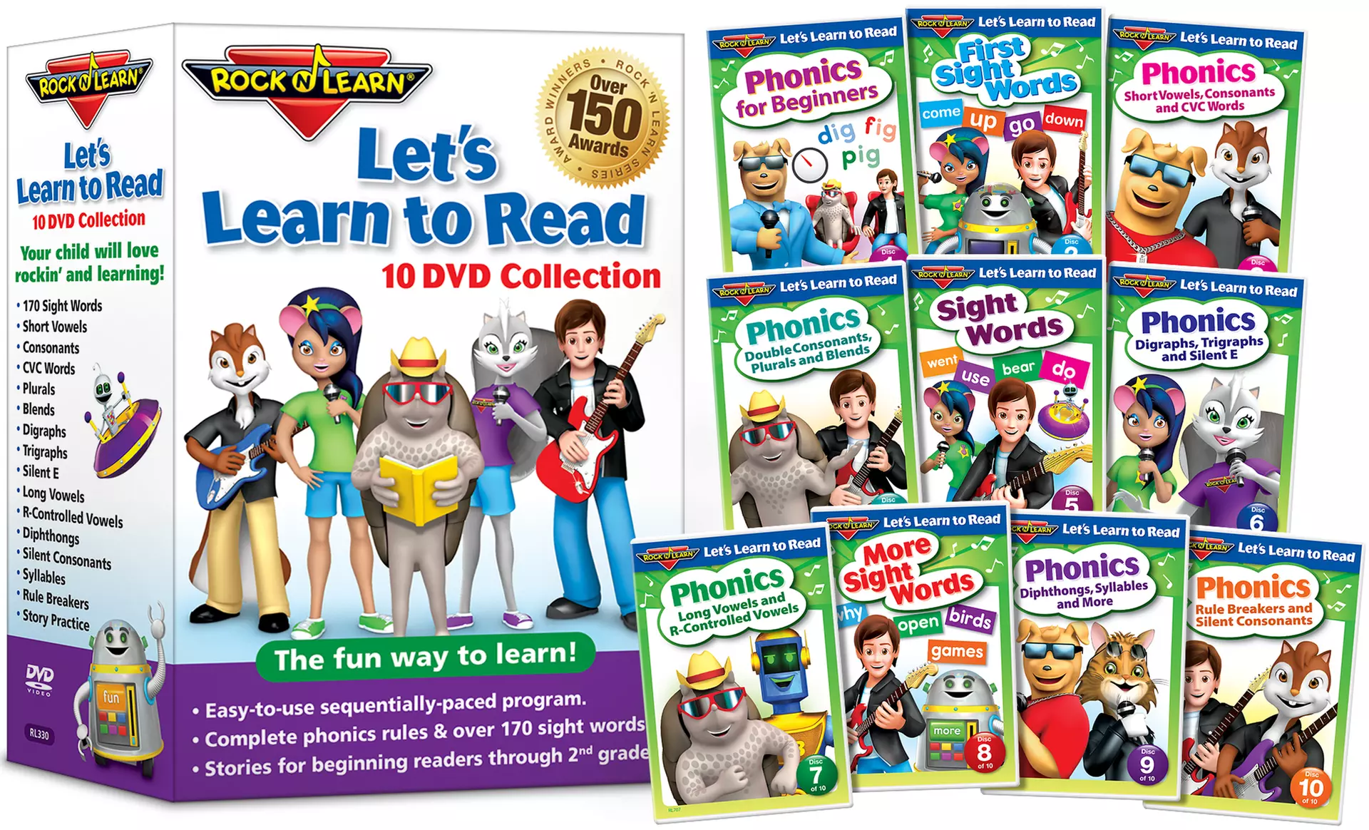 Let's Learn to Read 10-DVD Collection by Rock ‘N Learn - Primary Image