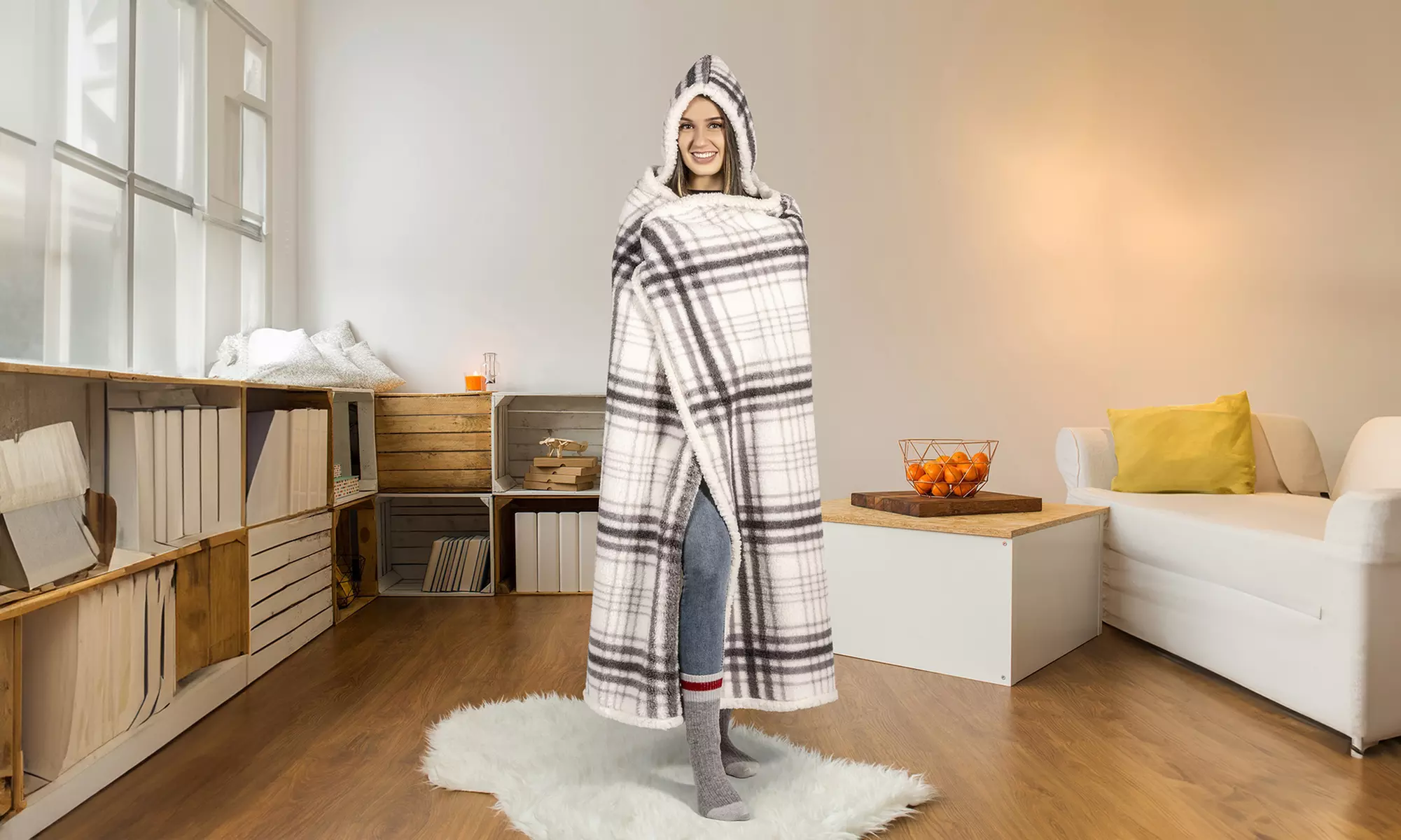 Luxury Super Soft Hoodie Sherpa-Lined Throw Blanket