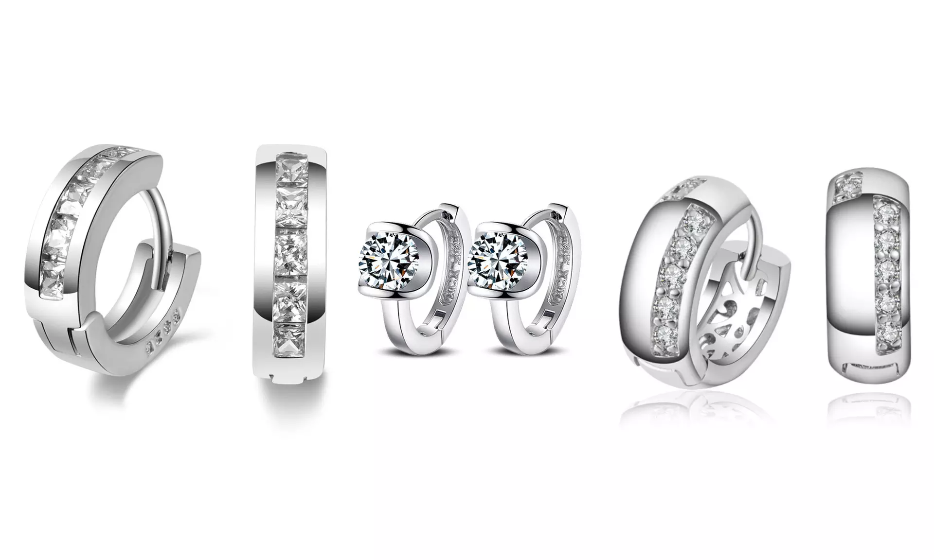 1 ou 3 paires de boucles d'oreilles Huggie fabriquées avec des cristaux Swarovski®, trois modèles au choix - Primary Image