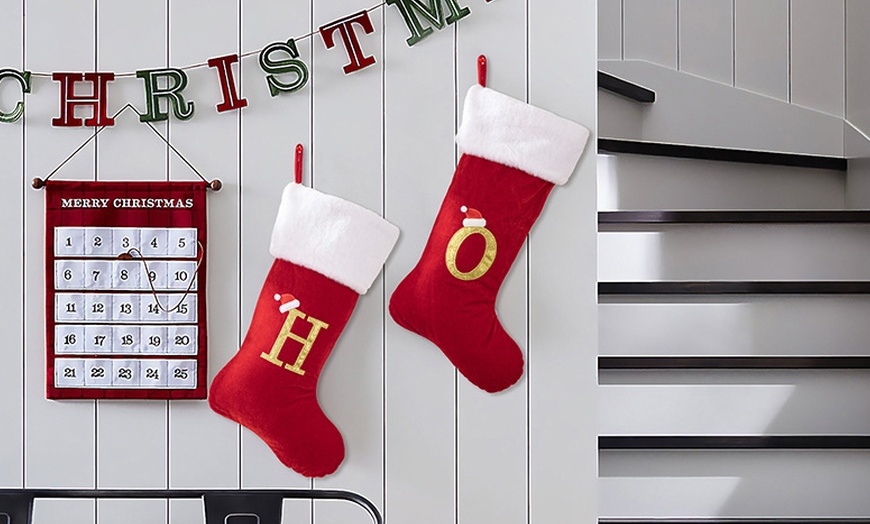 Image 2: Red Flannel Christmas Stocking with Letter Design