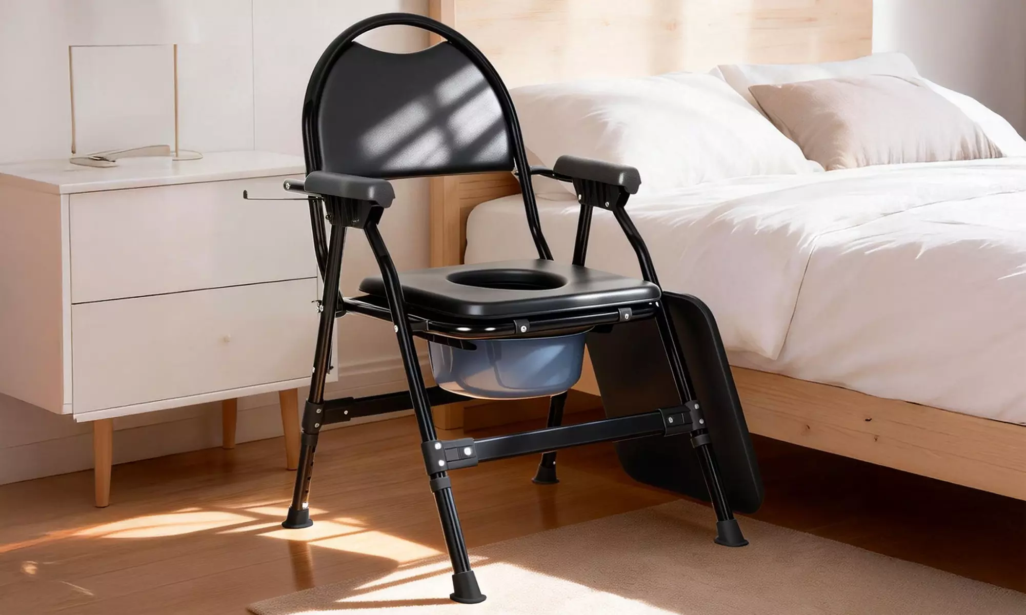 Levede Folding Commode Chair - Adjustable Bedside Toilet Chair