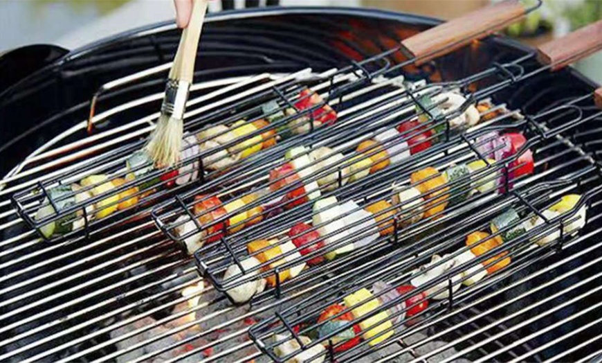 Image 2: One, Two or Four Reusable Nonstick Kebab Barbecue Skewer Baskets