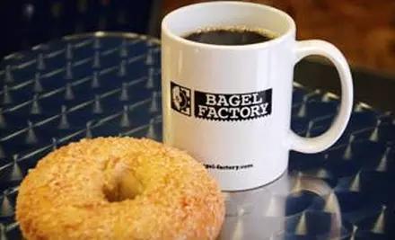 $12 for 13 Bagels, Two Tubs of Cream Cheese, and Four Large Beverages at Bagel Factory (Up to $26.05 Value) - Primary Image