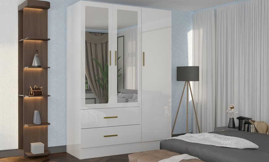 Image 4: High Gloss Wardrobe with Mirrored Door
