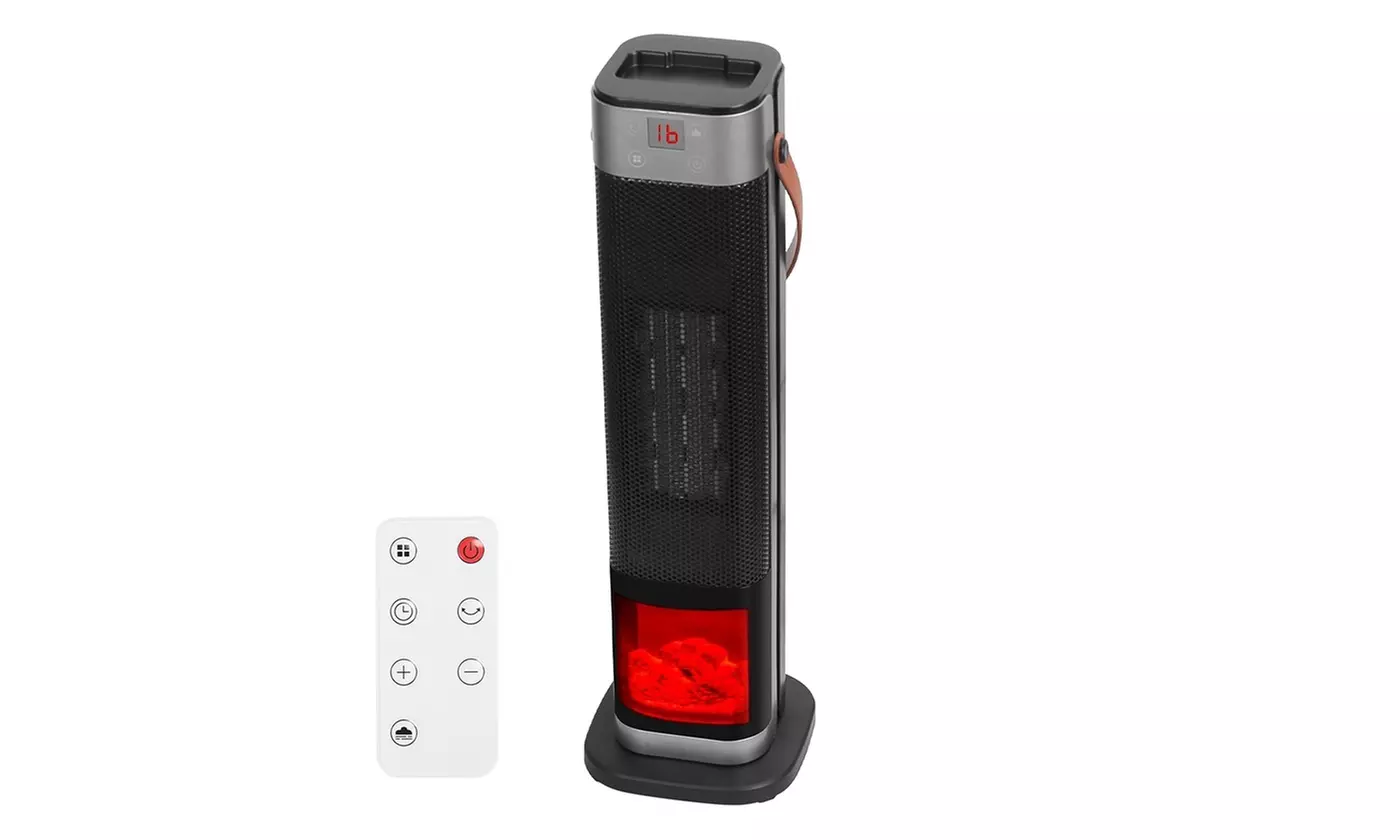 iMounTEK 1500W Oscillating Ceramic Tower Space Heater with 3D Flame & 3 Modes