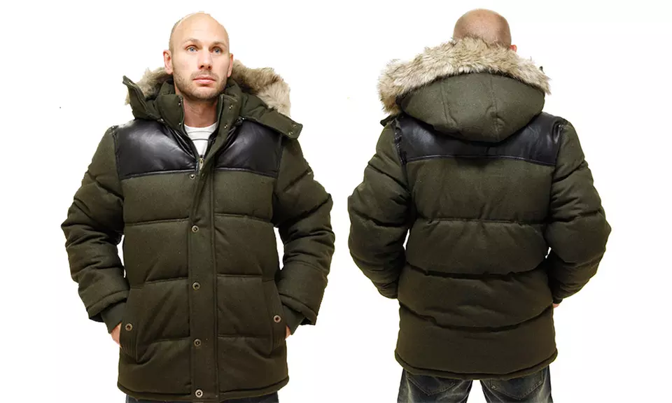Rocawear Men's Wool Puffer Jacket with Removable Hood - Second Medium