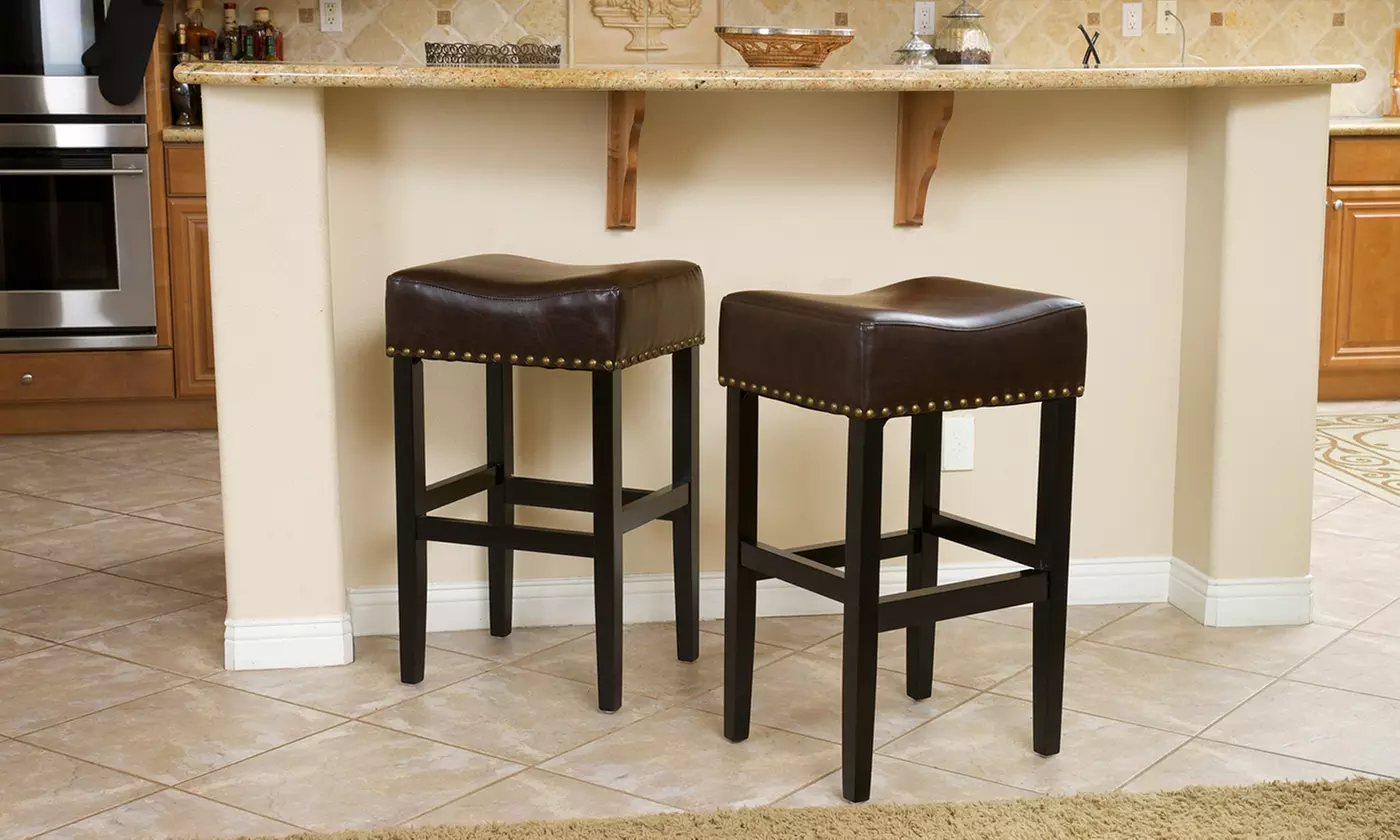 Set of 2 Modern Leather Barstools or Counter Stools - Second Medium
