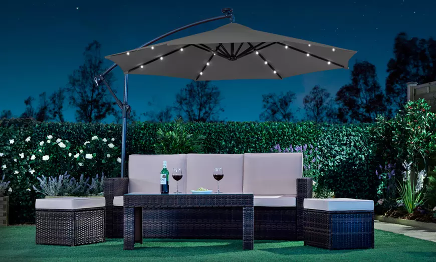 Image 1: Solar LED Cantilever Parasol with Cover and Optional Base