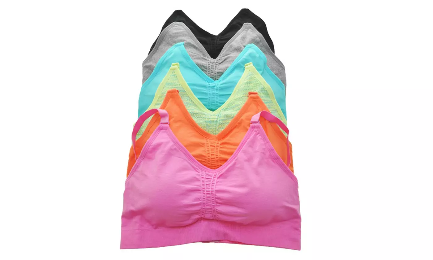6-Pack Wire-free, Medium-Impact Seamless Sports Bras with Convertible Straps