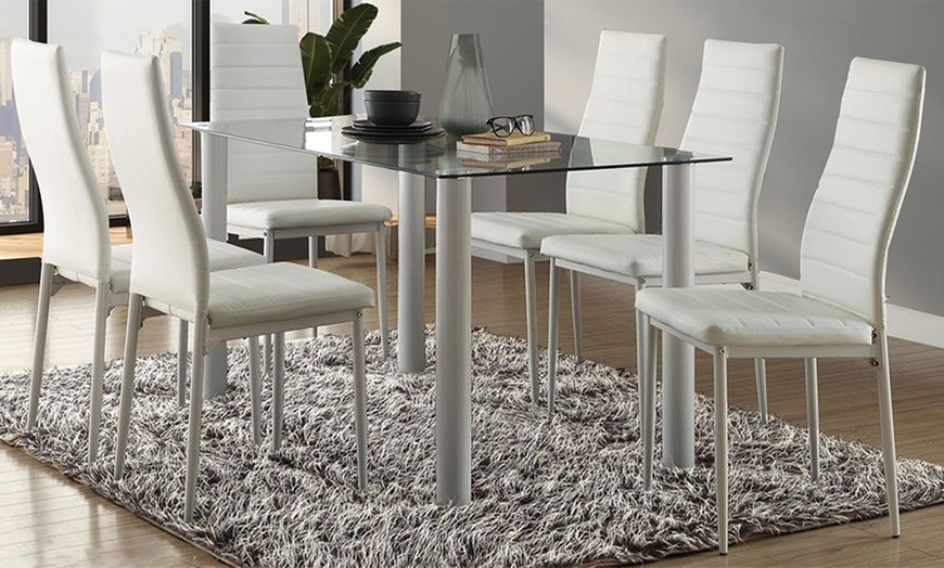 Image 16: Glass Dining Table Set with Chair Options