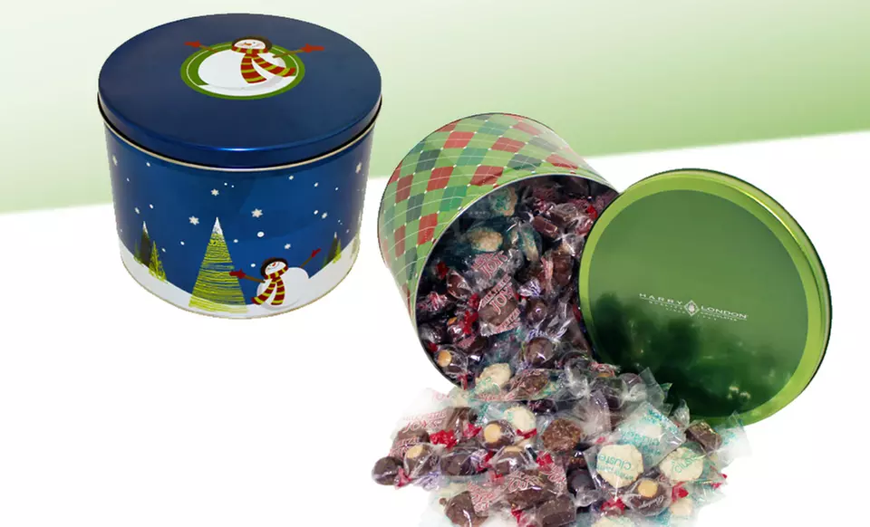 Harry London 6 Lb. Holiday Chocolate Tin in Harlequin or Snowman Design - Primary Image