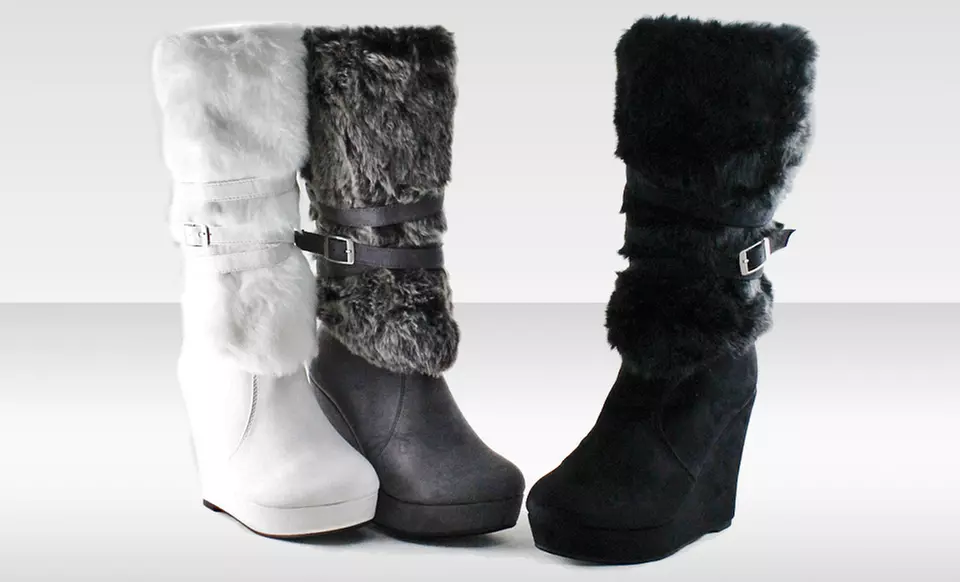 Unsensored Faux-Fur Boot with Wedge. Multiple Colors Available. Free Returns. - Primary Image