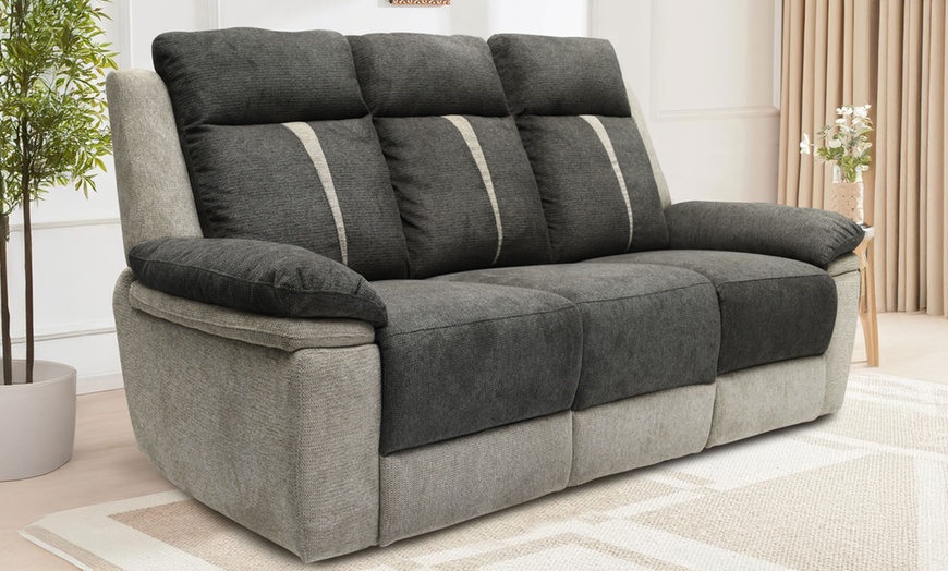 Image 7: Cologne Fabric Manual Recliner Sofa Set 