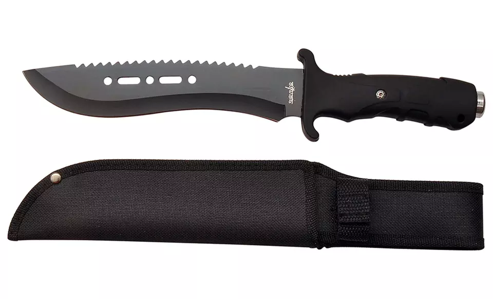 Outdoor Fixed-Blade Reverse Serrated Knife in Black or Orange Camo. Free Returns. - Primary Image
