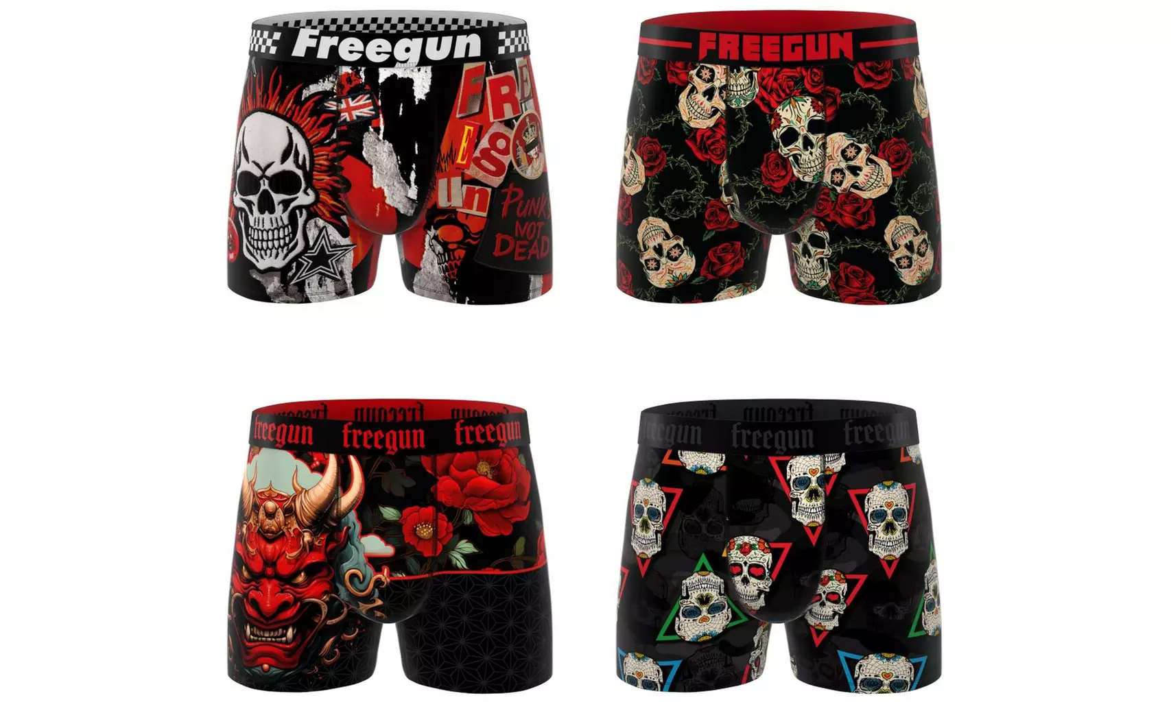 Lot de 4 boxers microfibre FREEGUN divers univers pour homme
