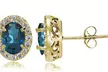 London Blue & White Topaz Oval Halo Stud Earrings in Yellow Flash 925 Silver - Second Medium