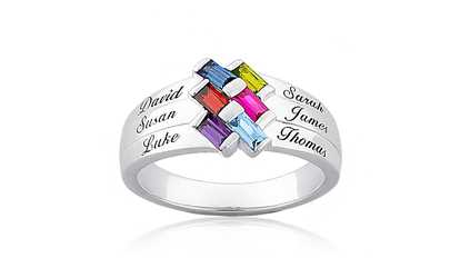 image for Personalized Family Birthstone Crystal Ring in Sterling Silver
