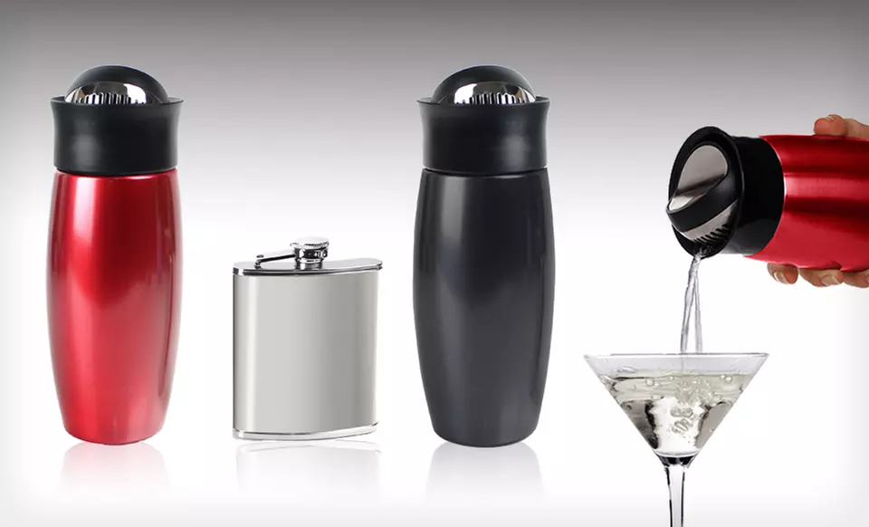 $12.99 for a Metrokane Flip-Top Drinks Shaker and Flask in Gunmetal Gray or Red ($54.90 List Price) - Primary Image