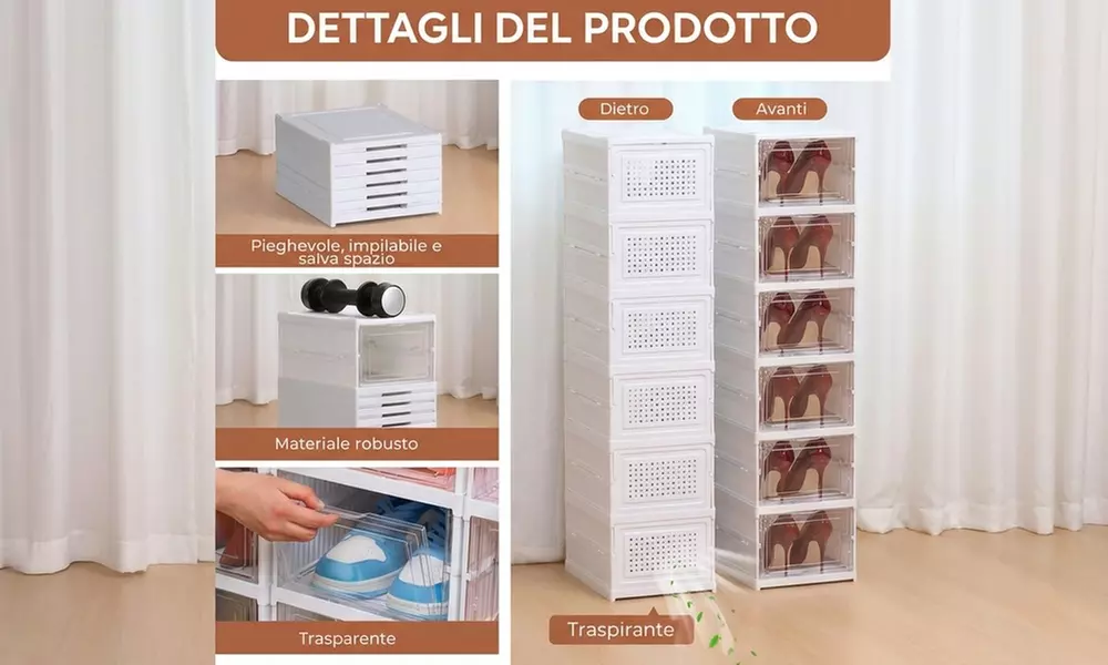 Scarpiera impilabile con 6 contenitori