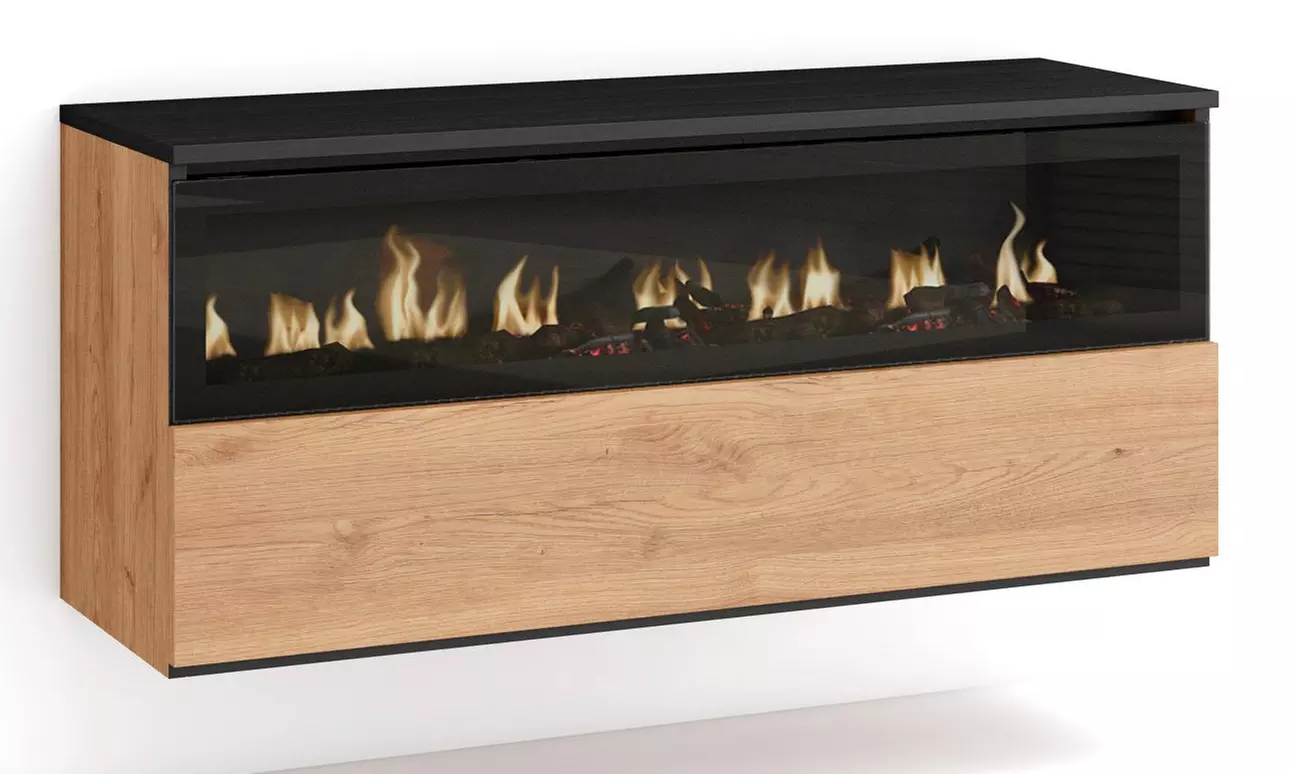 Elektrischer LED-Kamin COZY mit 3D-Feuereffekt, opt. mit Hängeboard