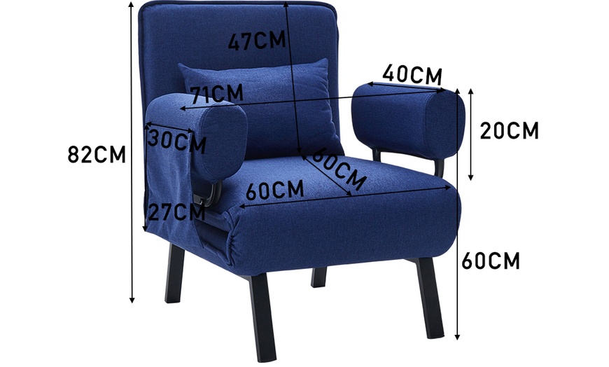 Image 5: Convertible Linen Sofa Bed with Pillow and Storage Pocket