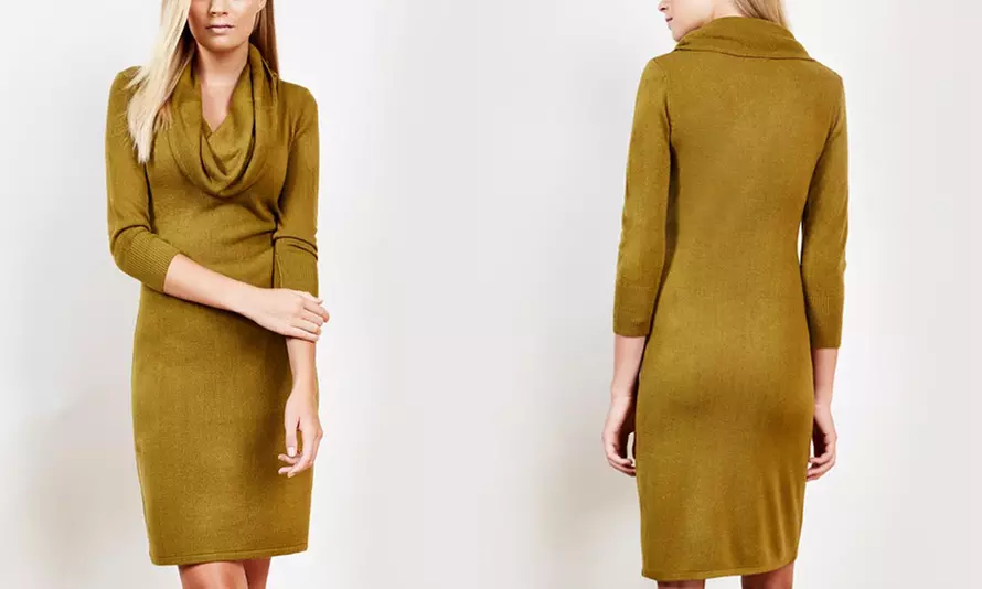 Connected Long Sleeve Cowl Neck Sweater Dress | Brought to You by ideel - Second Medium