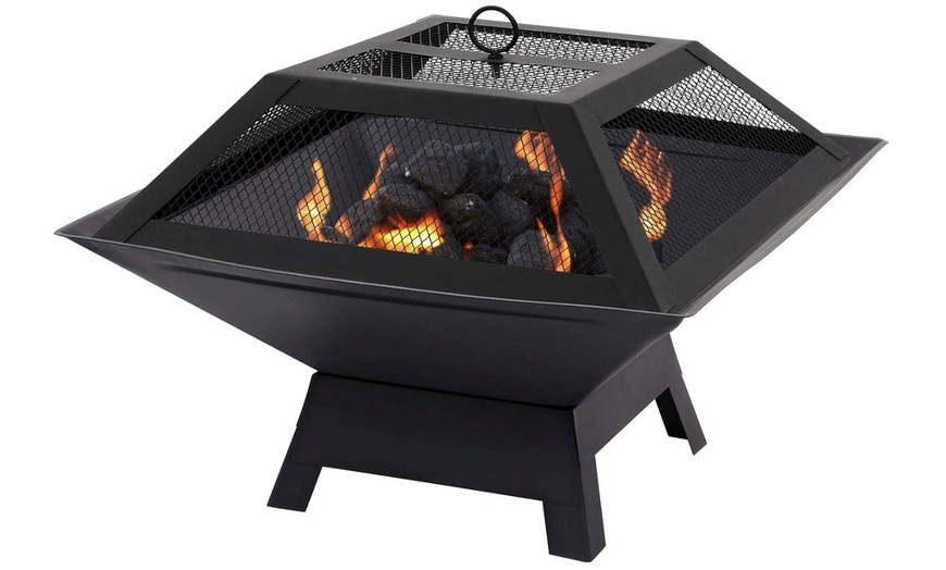 Image 1: Square BBQ Grill Fire Pit