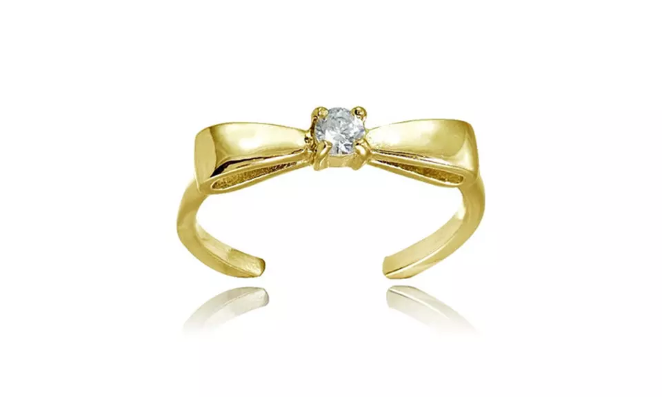 Yellow Gold Flashed Sterling Silver Cubic Zirconia Bow Tie Toe Ring