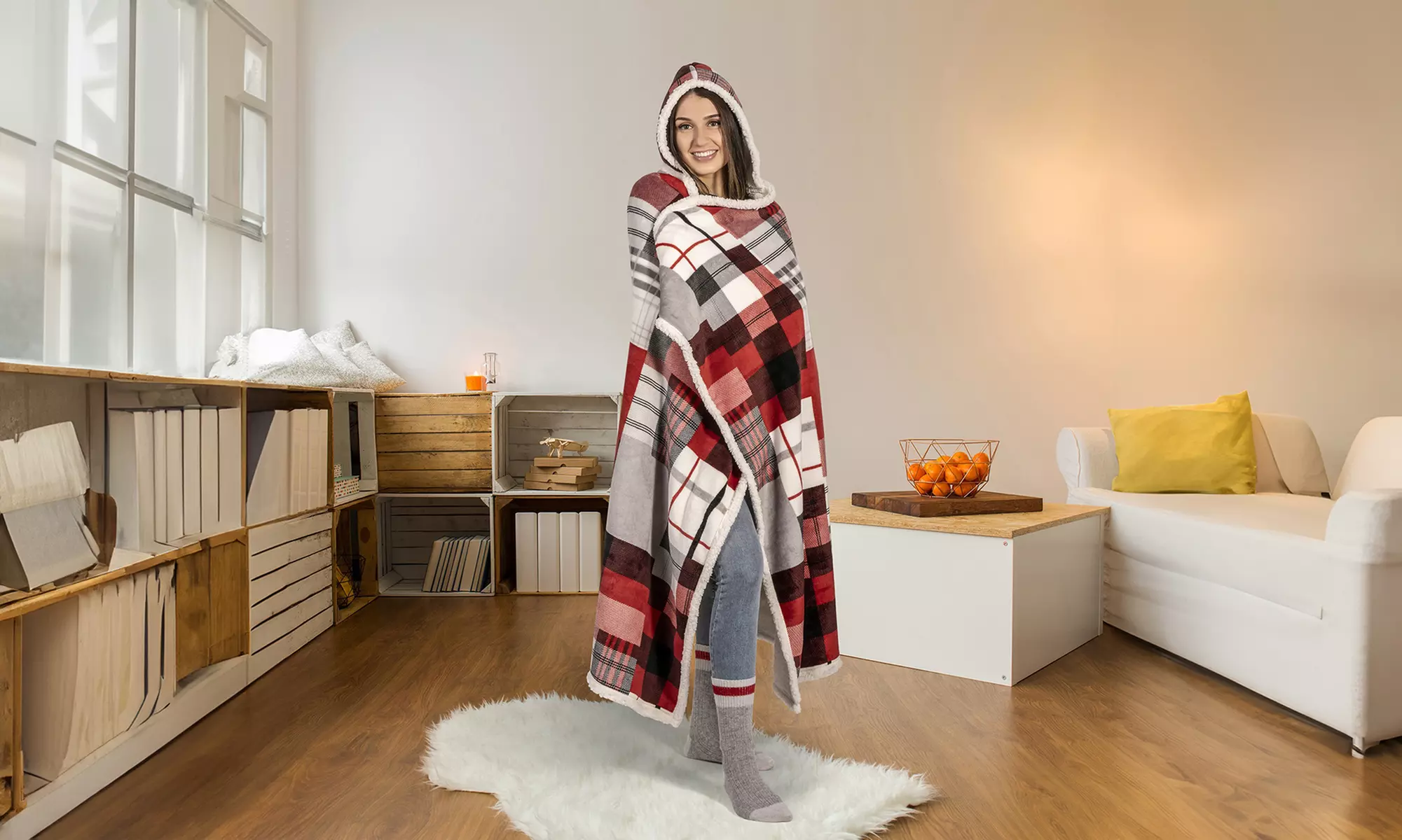 Luxury Super Soft Hoodie Sherpa-Lined Throw Blanket