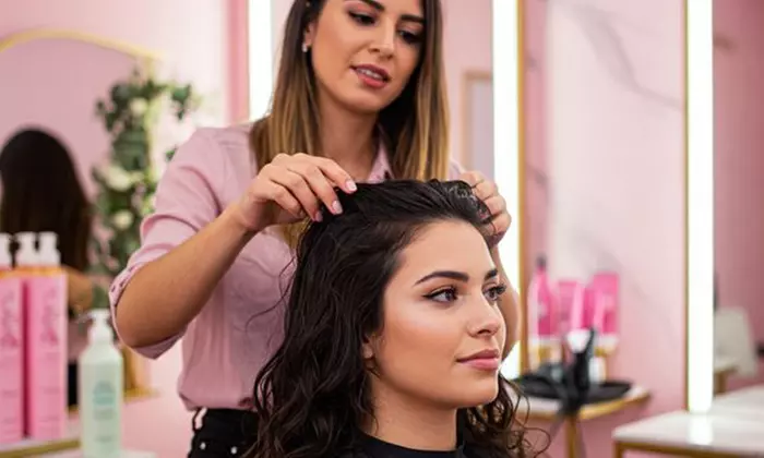 Tratamiento capilar con activos, lavado, masaje craneal, corte de puntas y peinado para media melena o melena larga - Primary Image