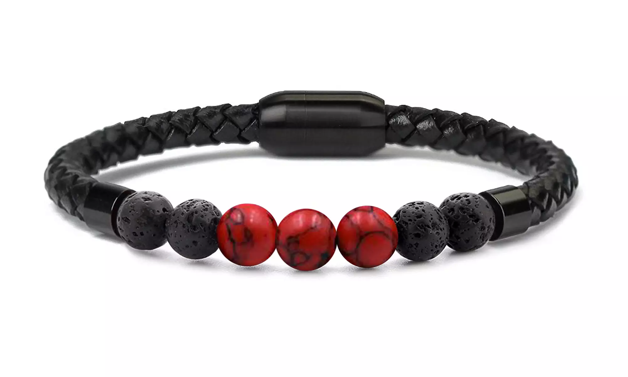 Men's Natural Healing Stone Leather Bracelet with Magnetic Closure